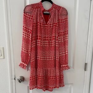 LOFT Vibrant Red and White Patterned Dress